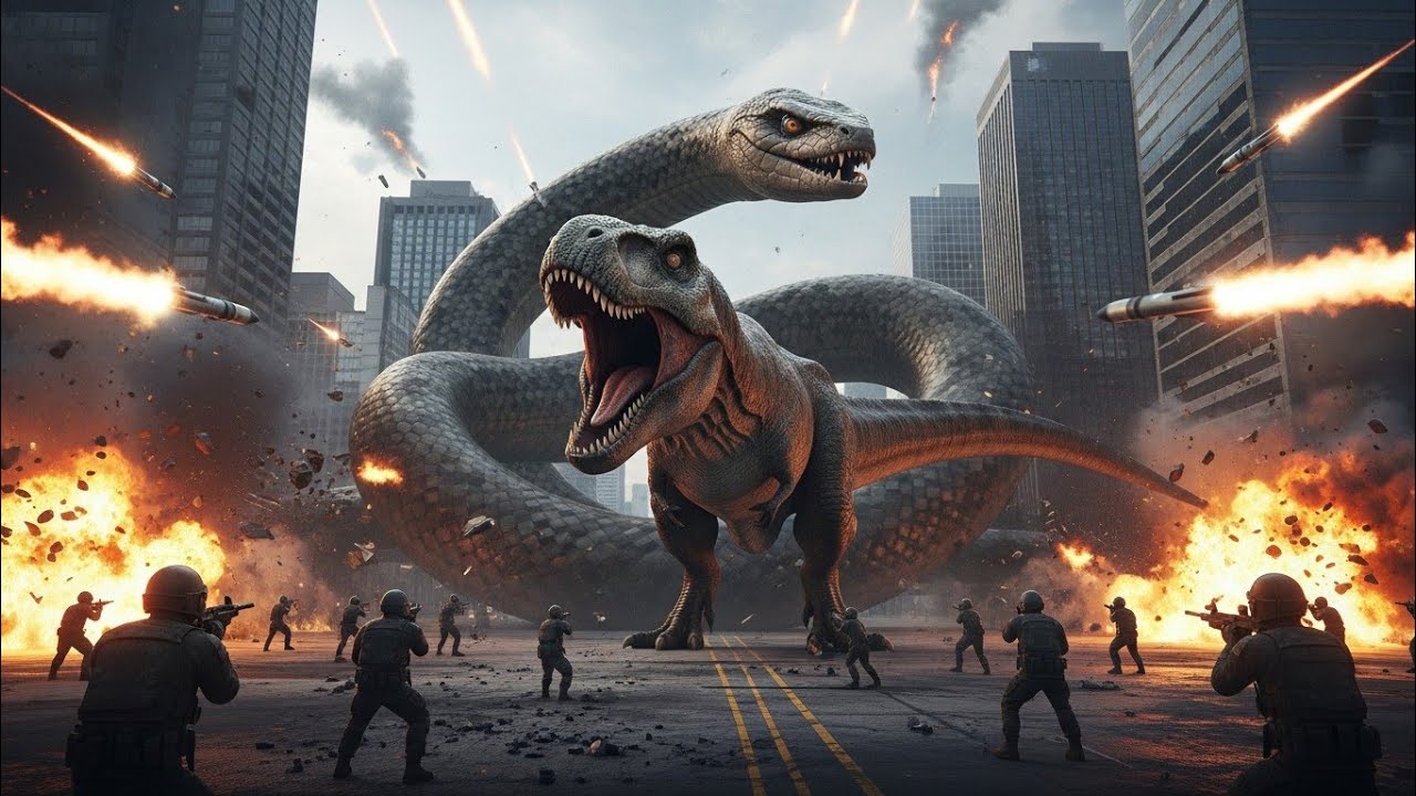 Dinosaur vs Anaconda: The Ultimate City Battle  | Epic Action Movie Scene