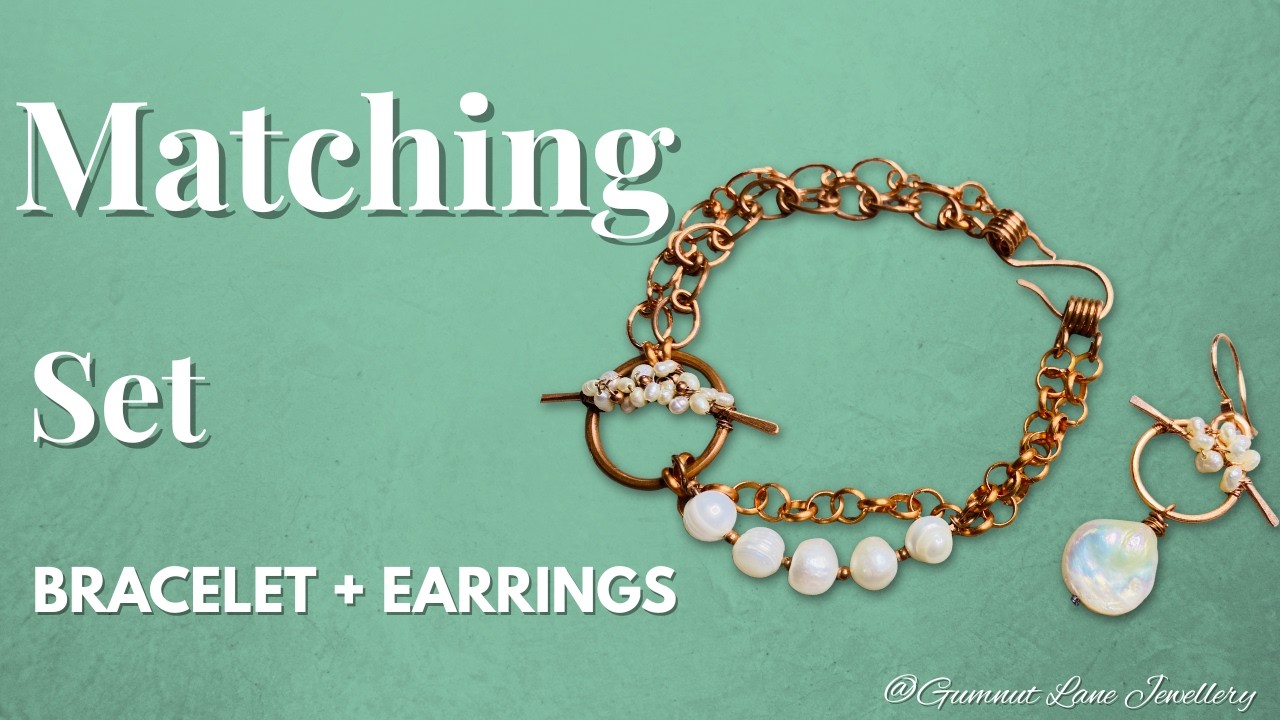 Matching Wire Wrapped Bracelet & Earrings | Copper & Pearls