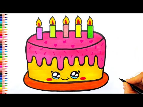 Pasta Nasıl Çizilir? 🎂 How To Draw a Cute Birthday Cake - Doğum Günü Pastası Çizimi