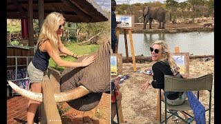 Prince Harry ex girlfriend Chelsy Davy pets elephants in South Africa while on safari