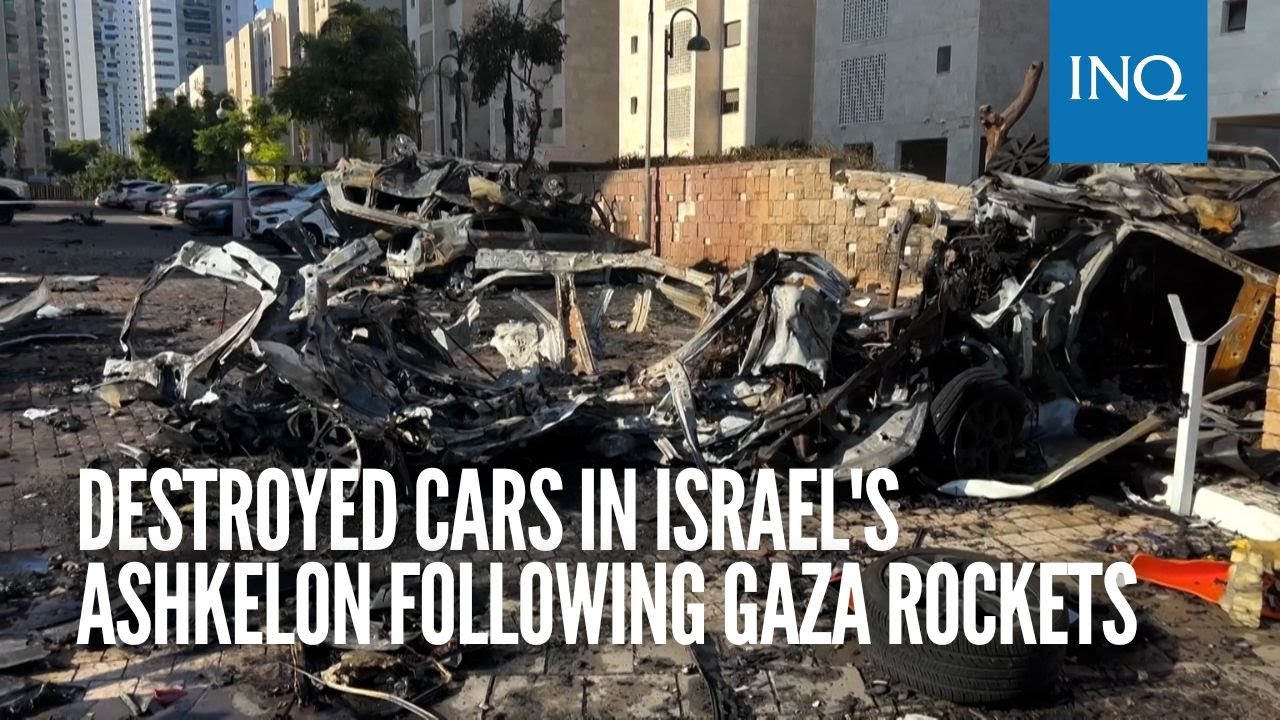 Destroyed cars in Israel's Ashkelon following Gaza rockets YouTube