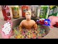 Experiment !! Stretch Armstrong VS Cola, Monster, Fanta, Sprite, Pepsi and Mentos in Big underground