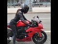 Tanechka Ozolina drivin' her Kawasaki ZX6R (2012) near Spartak Stadium in Moscow (Instagram post)