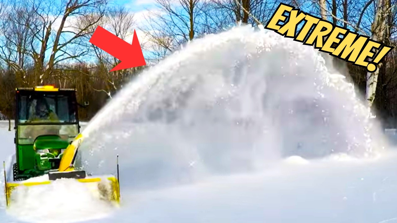 EXTREME! John Deere snowblower snow plow in DEEP SNOW compilation 1