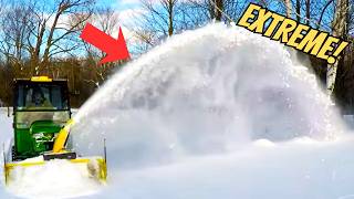 EXTREME! John Deere snowblower snow plow in DEEP SNOW compilation 1