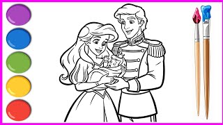 Coloring Princess Ariel The Little Mermaid & Prince Eric | Disney Princess Coloring Pages