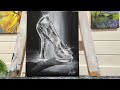 How to draw and paint a GLASS SLIPPER 🎨 acrylic, painting, tutorial, step-by-step, ￼