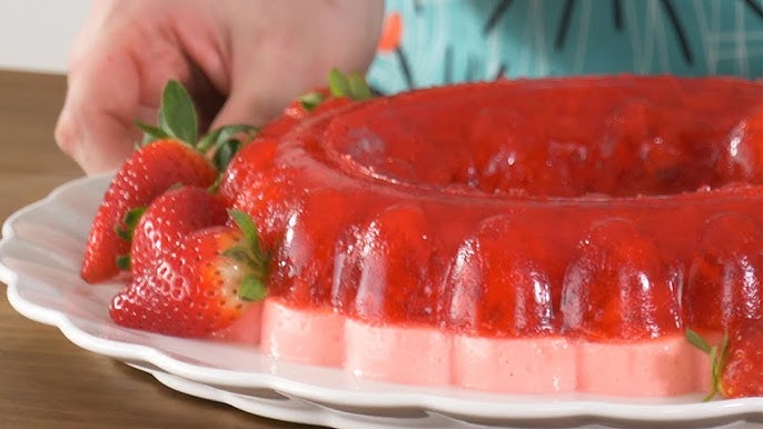 Strawberries and Jello in a Tupperware mold #jello #tupperware 