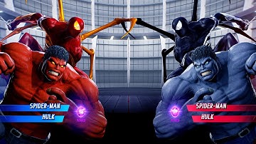 Spiderman & Red Hulk vs Black Spiderman & Grey Hulk (Very Hard) - Marvel vs Capcom | 4K UHD Gameplay