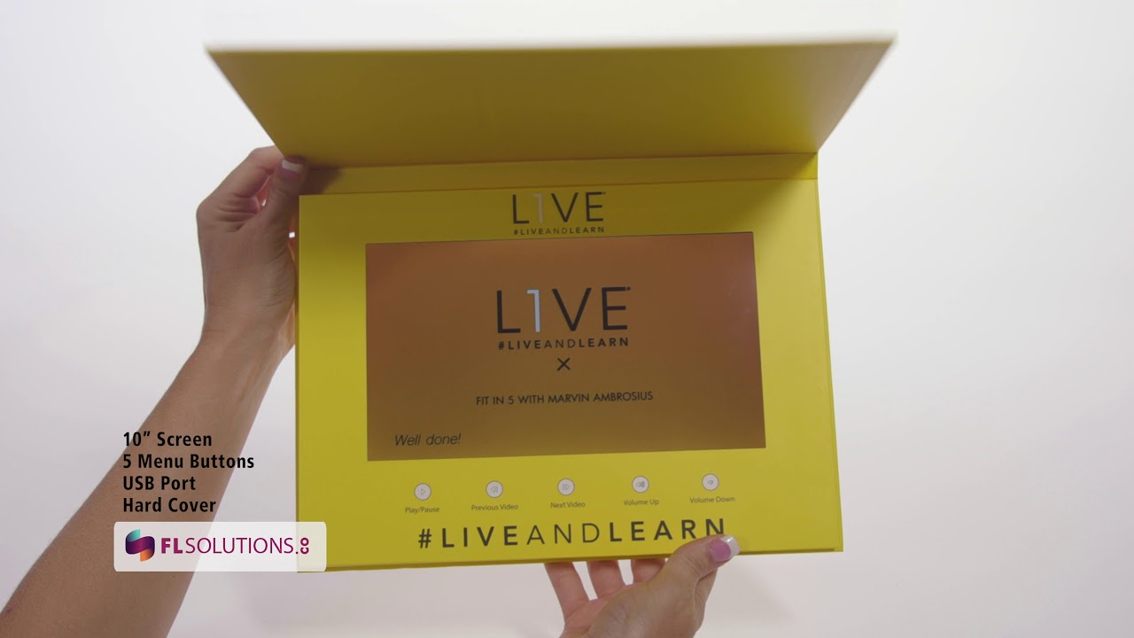 Video Book Marketing: 10" Screen, 5 Menu Buttons - Product Example: #LIVEANDLEARN
