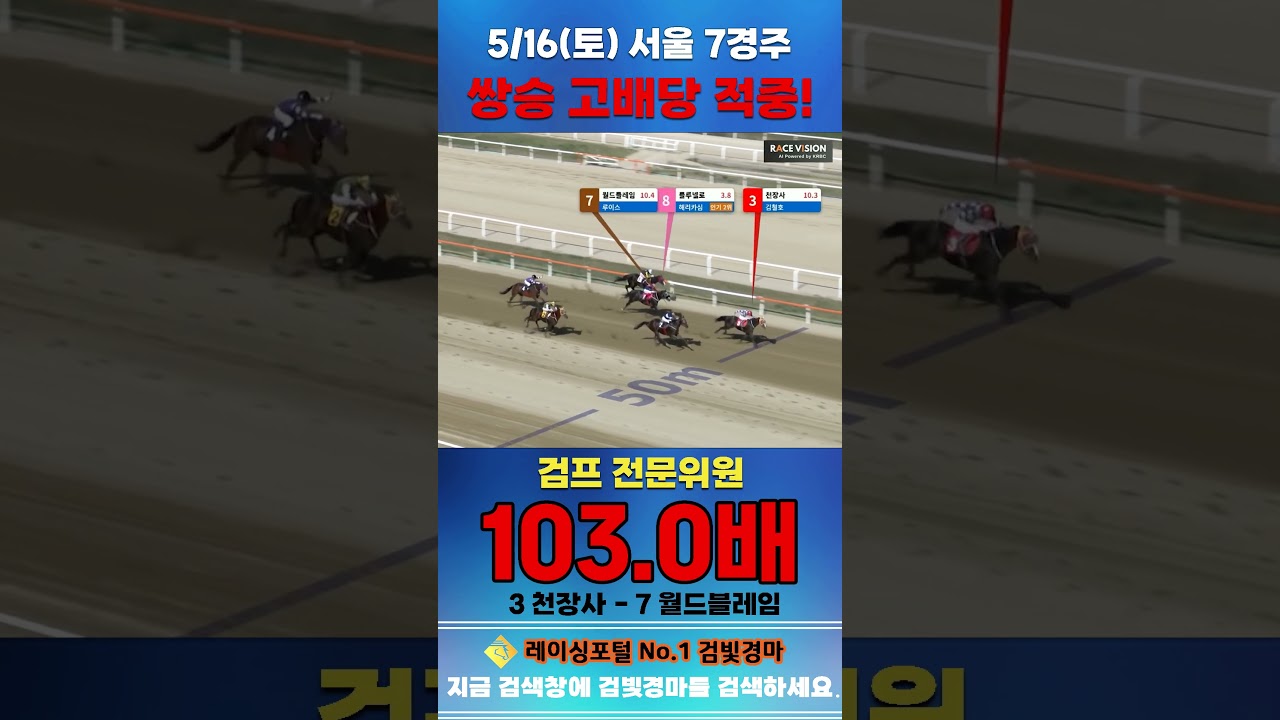 [서울 경마] 5월 16일 토요 7경주 검프 전문위원 쌍승 고배당 적중 #경마 #automobile #한국마사회 #horse #하이라이트 #korean #비트코인 #게임 #뉴스