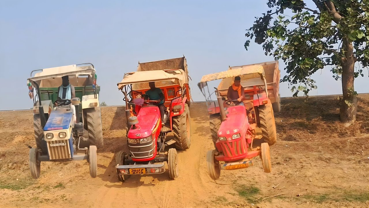 Jcb 3DX Cutting Pond With Three Tractors | Two Mahindra Tractors 🚜 & A Swaraj Tractor 🚜 