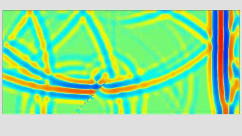 PZFlex - Ultrasonic NDT: Mode conversions in a cracked steel block