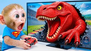 Macaquinho Bon Bon e o dinosaur T-Rex superam desafios no mundo dos videogames | BONBON BRAZIL