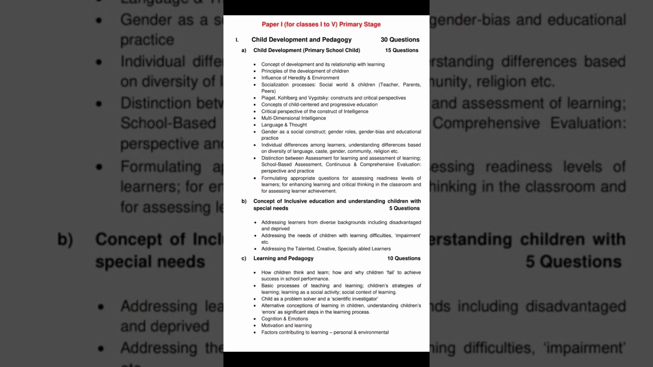 CTET Syllabus 2021 || Paper 1 || CTET Primary Level Syllabus 2021 || English Medium Syllabus 2021