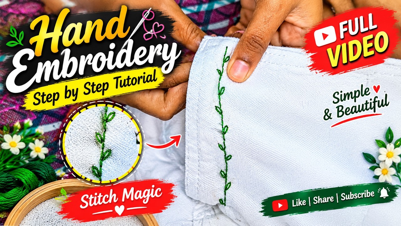 Beautiful Leaf Hand Embroidery on Jeans 🌿 | Easy Step-by-Step Tutorial ...