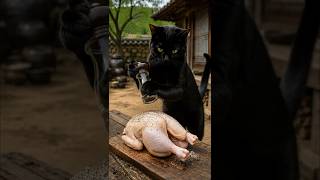 Nero the Black Cat Raises Firewood & Roasts Whole Chicken 🍗 with Cold Beer 🍺 #shorts