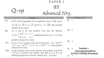 JEE Advanced 2015 Math Paper 1 (Q 19) solution | IIT JEE Maths | #jeeadvanced2015 #projecteducation