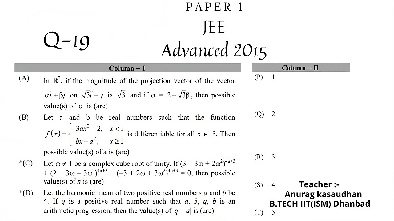 JEE Advanced 2015 Math Paper 1 (Q 19) solution | IIT JEE Maths | # ...