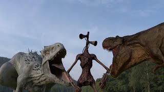 Indominus rex vs. T-rex vs. Siren head battle fight in Real life