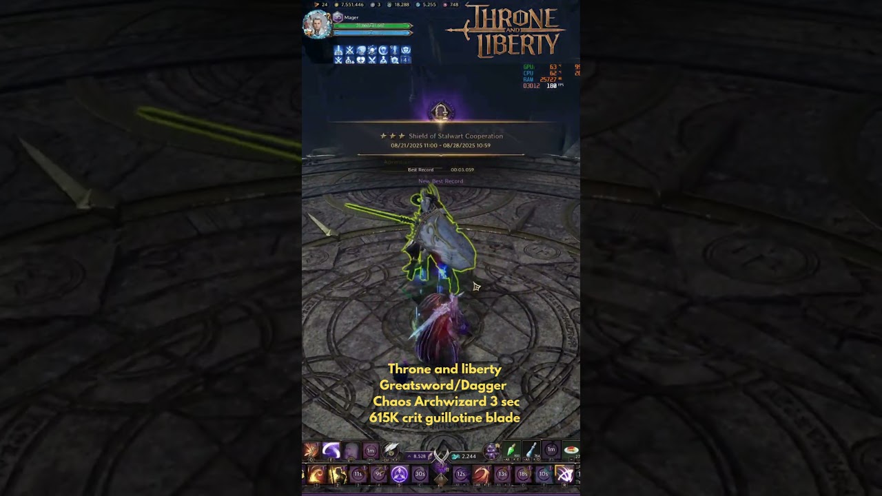 Throne and Liberty | GS/Dagger | 615k crit | Gate of Infinity: Chaos Archwizard 3 sec