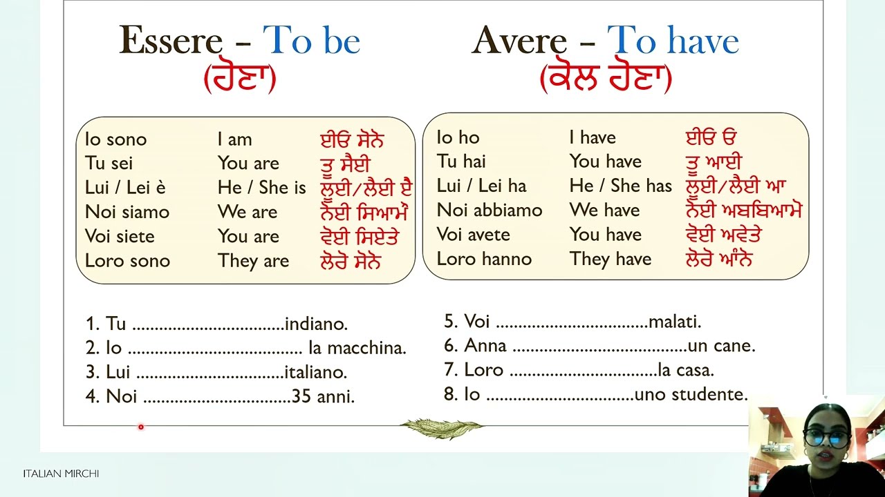 #4 🇮🇹 ESSERE ਹੋਣਾ - AVERE ਕੋਲ ਹੋਣਾ | I GIORNI DELLA SETTIMANA- ਹਫ਼ਤੇ ਦੇ ਦਿਨ | ITALIAN  in PUNJABI