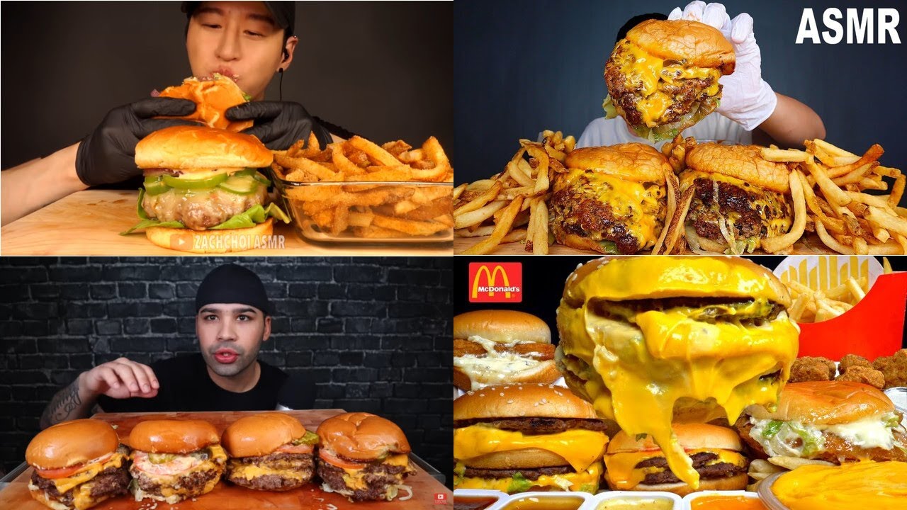 Asmr Huge Burgers Mukbang Compilation 2 Fast Food Asmr Satisfying Sounds Youtube