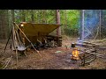 Solo  bushcraft camping in a thunderstorm  nature is therapy