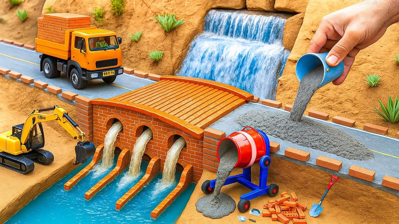 DIY Mini Tractor Builds a Strong Brick Bridge After a Crocodile Destroyed It 🐊 | Science Project