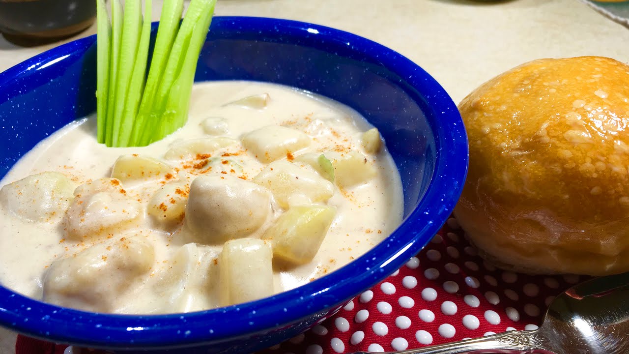 Easy Creamy German Potato Soup/Chowder With tender Rivel noodles you