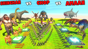 SHINCHAN vs CHOP vs AMAAN TEAM in Animal Revolt Battle Simulator MECHA SHARK, T-REX, BRACHIOSAURUS
