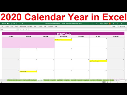 2020 Excel Calendar