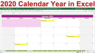 2020 Excel Calendar Template. 2020 Planner Spreadsheet. 2020 Year at a Glance. 2020 Monthly Calendar screenshot 1
