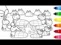 Wheels on The Bus | Peppa Pig Friends Together Coloring Pages Book Learning Drawing Videos For Kids