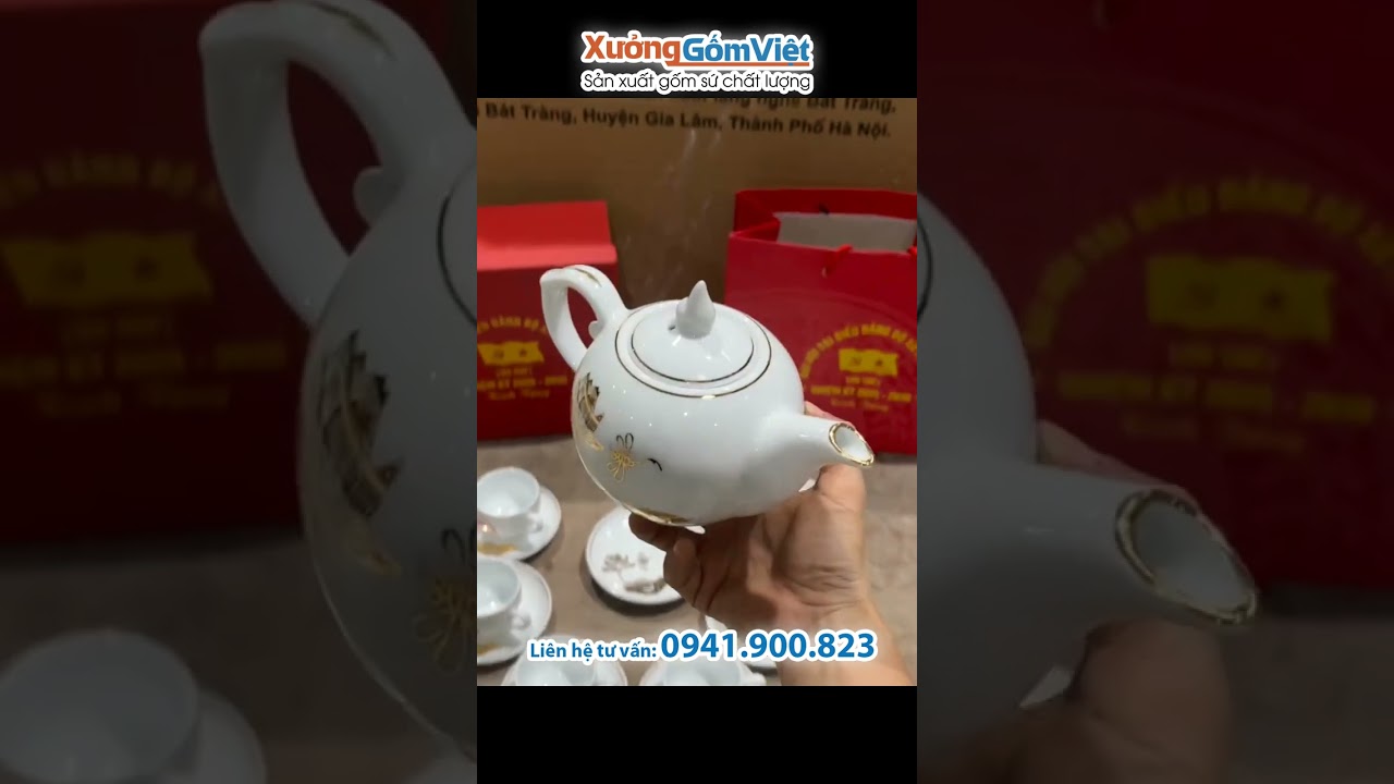 Quà tặng bộ ấm chén in logo – Xưởng Gốm Việt chế tác độc đáo