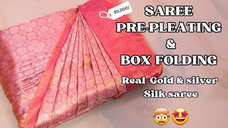 SAREE PRE-PLEATING & BOX FOLDING ✅ IN PURE SILK SAREE WITH MEASUREMENTS💯 #video #saree #trending screenshot 1