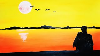 sunrise painting easy acrylic step couple beginner