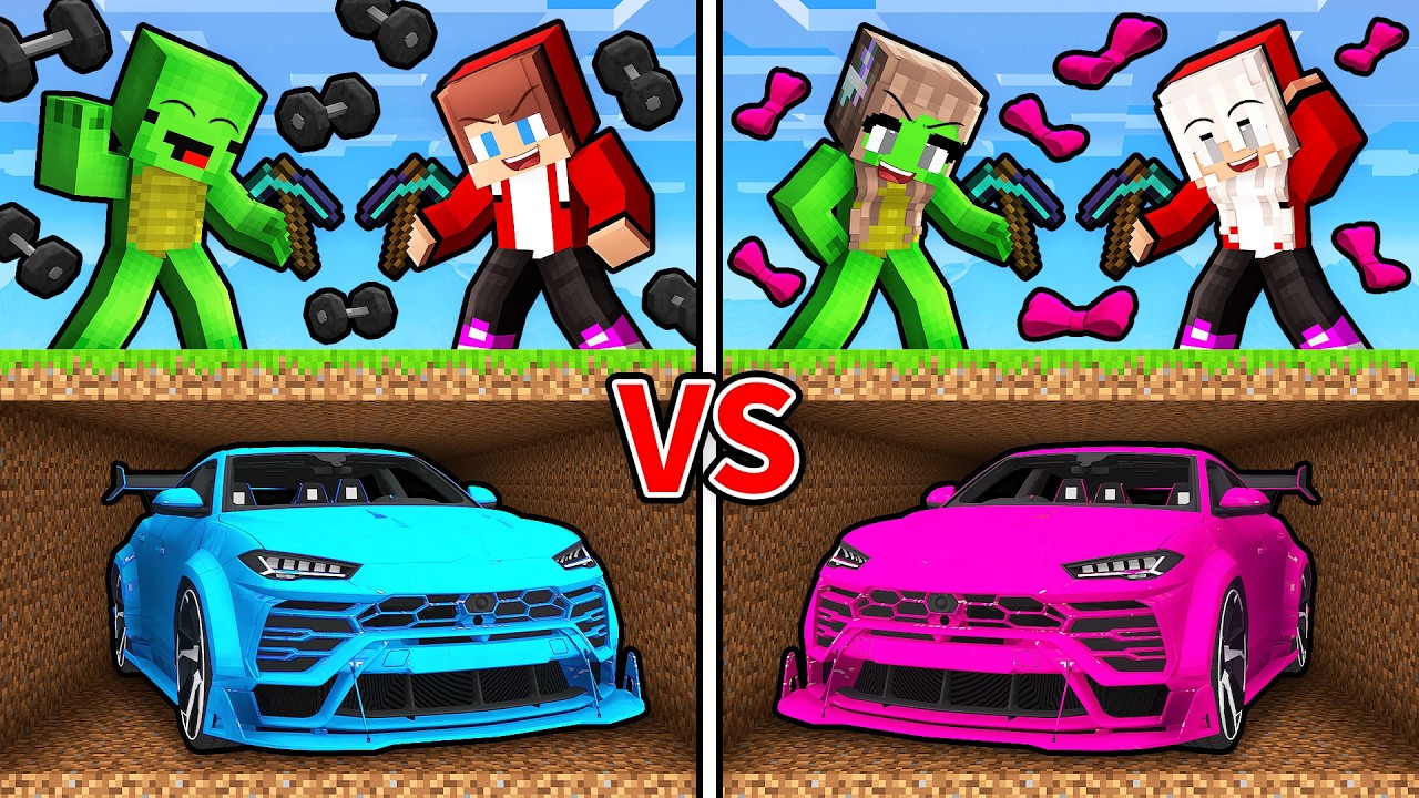 JJ and Mikey vs GIRLS Underground CAR Battle (Maizen & Minecraft)