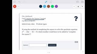 Ms. W. Finding the value of c in completing the square Net Worth