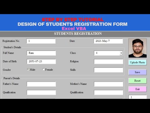 Student Registration  UserForm | Add Data | Reset | Exit | Search | Update | Delete |