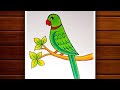 Parrot drawing  how to draw parrot step by step for beginners  bird drawing colour