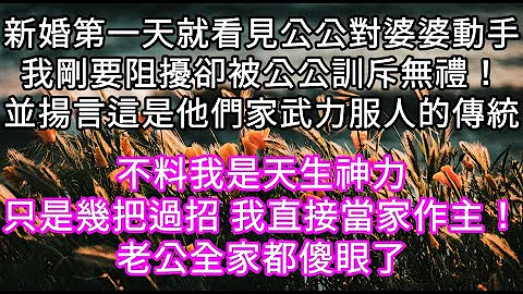 新婚第一天就看見公公對婆婆動手我剛要阻擾卻被公公訓斥無禮！並揚言這是他們家武力服人的傳統 不料我天生神力只是幾把過招 我直接當家作主 #心書時光 #為人處事 #生活經驗 #情感故事 #唯美頻道 #爽文 - 天天要聞