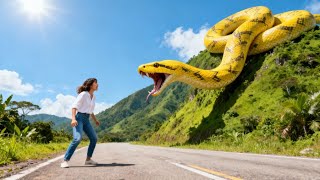 Alone Motorcycle Faces Giant Anacondas In Forest Jungle Adventure Story Snake Video