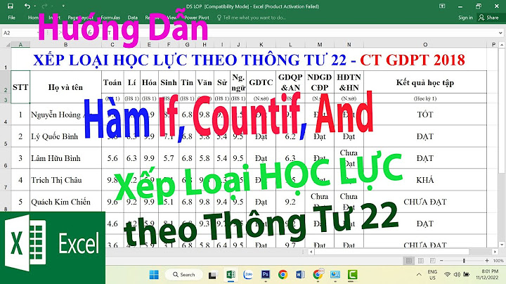 Hàm excel đánh giá cho học sinh tiểu học