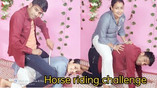 Horse riding challenge||husband vs Wife||funny video 🤭