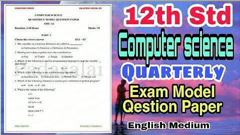 12th Std Computer Science Quarterly Exam Model Question Paper 2019  | (English Medium)