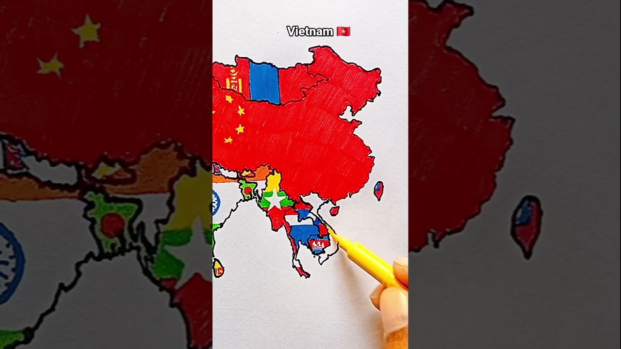 Draw Flag Map of Vietnam 🇻🇳 