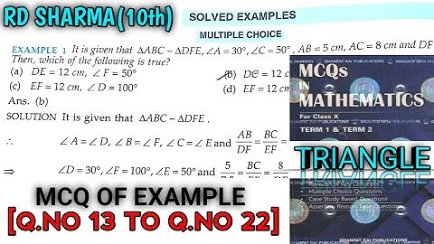 RD SHARMA CLASS 10 TRIANGLE MCQ OF EXAMPLE  [Q.NO-13 TO 22] MATH FEAR | CHAPTER 7 | CBSE