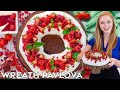 Christmas Wreath Pavlova with Berries & Mascarpone Whipped Cream - Holiday Desserts