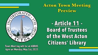 May 2023 Town Meeting Preview - Article 11
